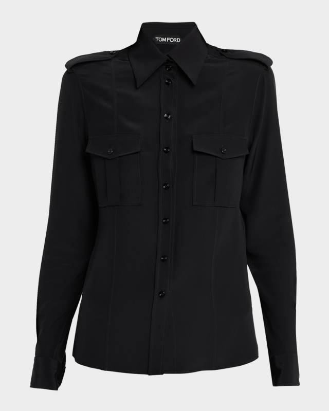 Silk Crepe De Chine Military Shirt